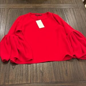 Zara Red Bell Sleeve Blouse